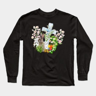 Sweet easter design with bunny and cross Long Sleeve T-Shirt